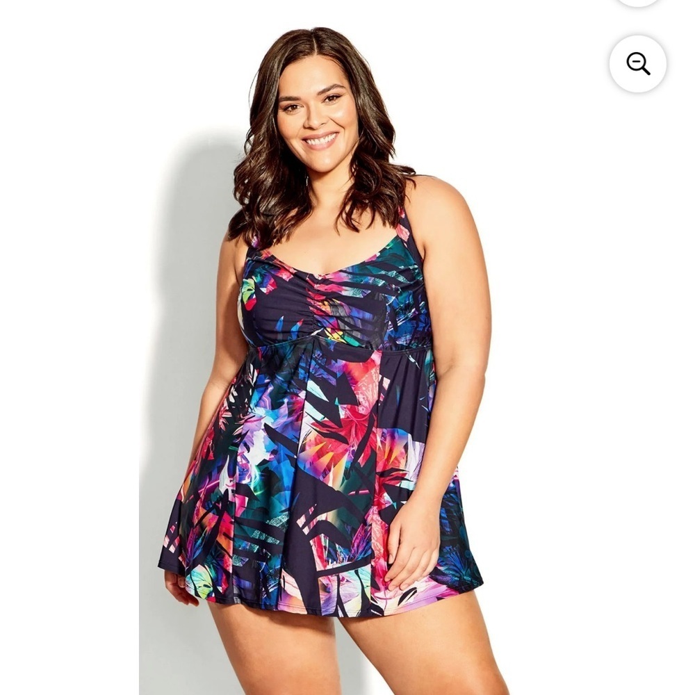 AVENUE 20W Paradise Foliage Halter Back Print Swim Dress